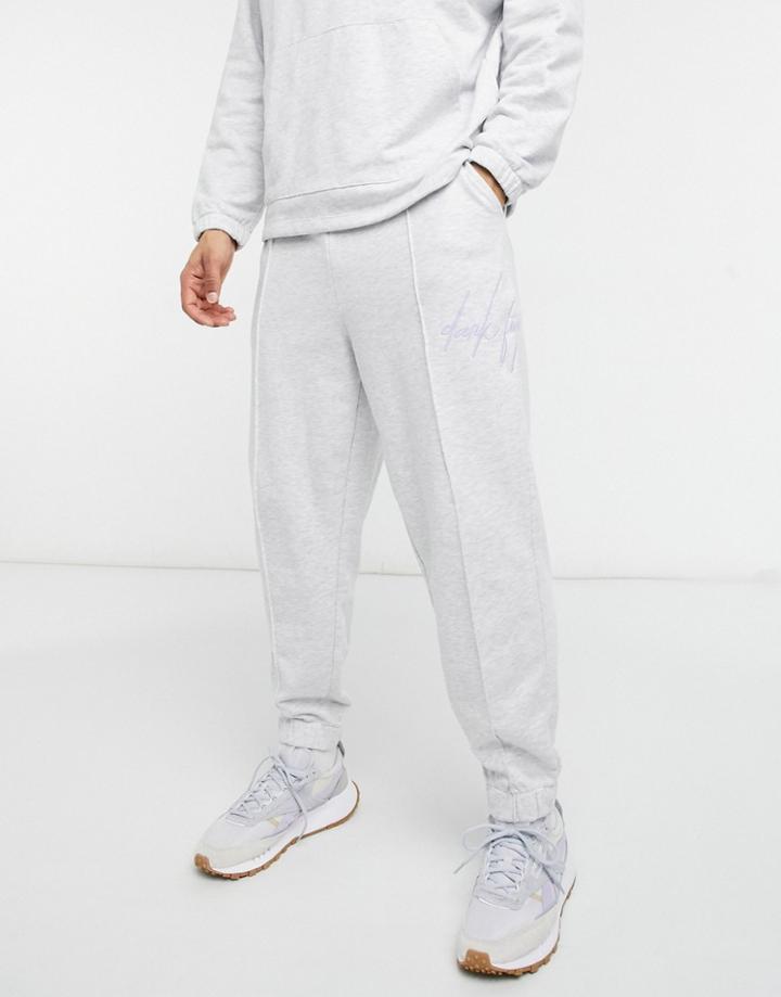 Asos Dark Future Co-ord Oversized Sweatpants With Pintucks And Lilac Embroidery-white