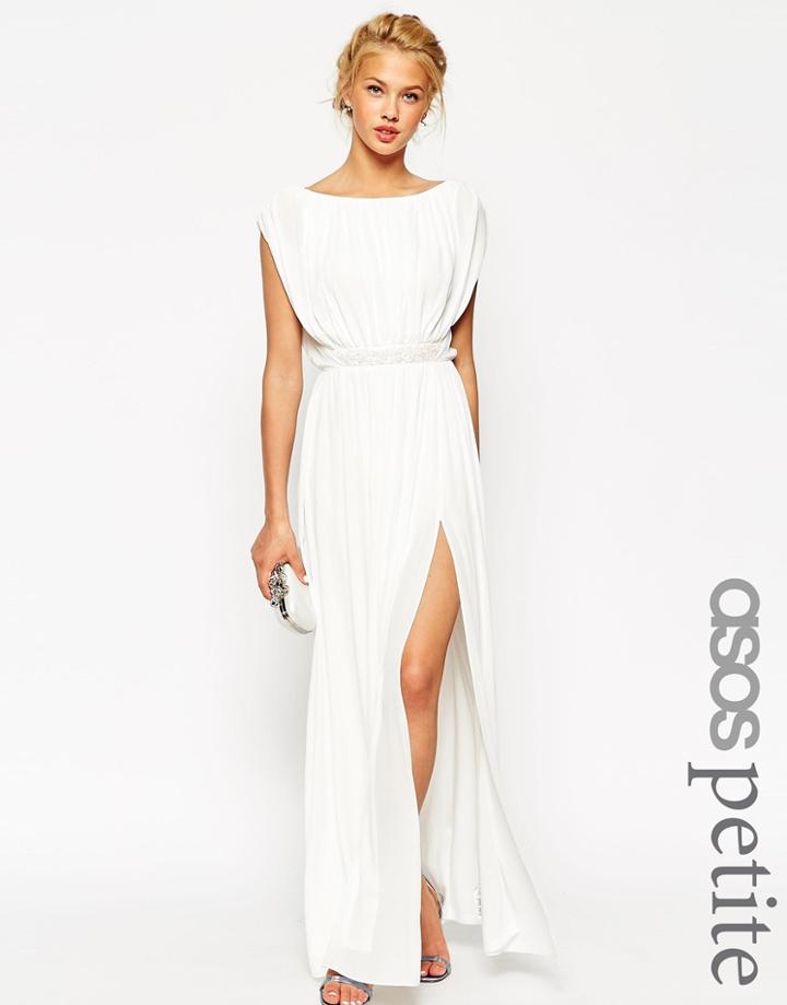 Asos Petite Embellished Waist Maxi Dress - Ivory