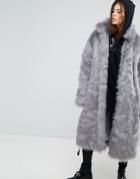 Story Of Lola Longline Faux Fur Coat - Gray