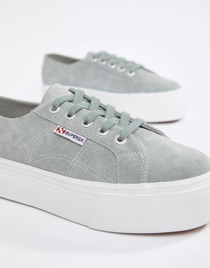 Superga 2790 Gray Suede Flatform 4cm Sneakers - Gray