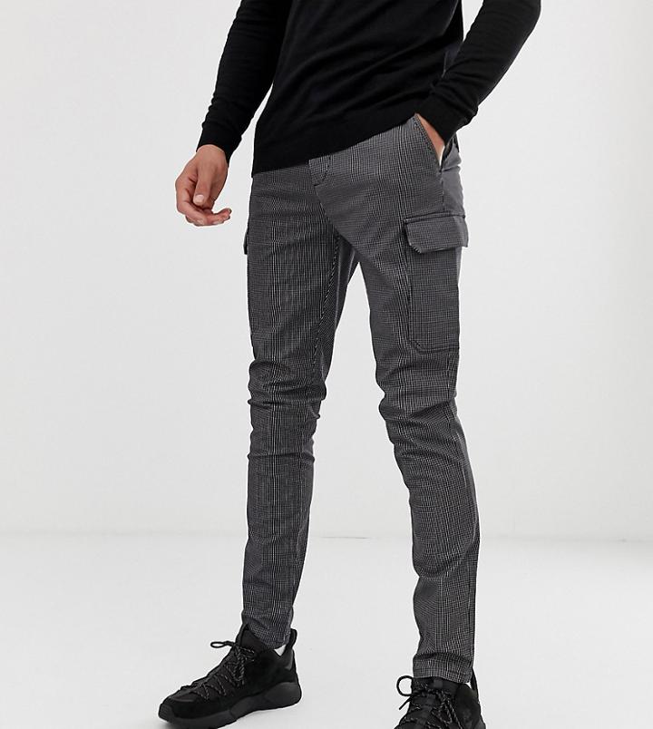 Asos Design Tall Skinny Cargo Pants In Grid Check-black