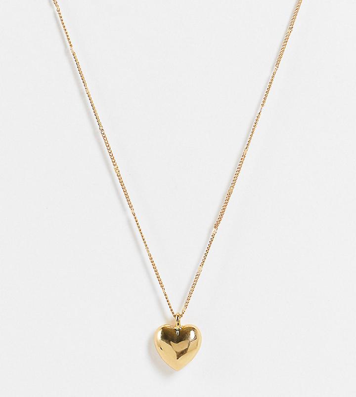 Asos Design Curve 14k Gold Plated Necklace With Puff Heart Pendant