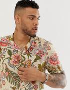 Asos Design Relaxed Fit Shirt In Ornate Paisley Print In Ecru - Beige
