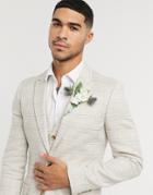 Asos Design Wedding Super Skinny Suit Jacket In Stretch Cotton Linen In Stone Check-neutral