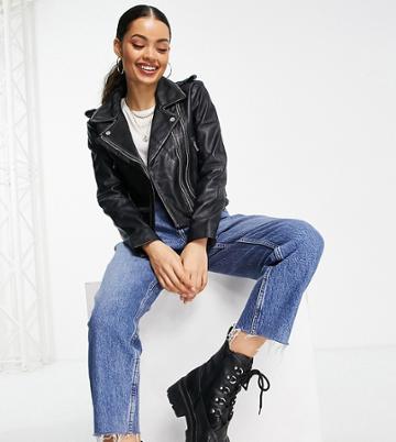 Barney's Originals Petite Beppe Leather Jacket With Ribbed Detail-black