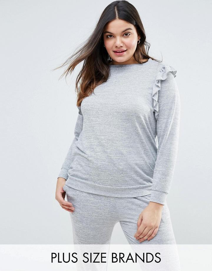 New Look Plus Frill Sweat Top - Gray