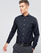 Asos Regular Fit Shirt With Button Down Collar In Navy - Navy