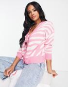 Brave Soul Abstract Cardigan With Zebra Print In Pink