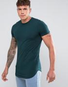 Asos Longline Muscle Fit T-shirt With Curved Hem - Green