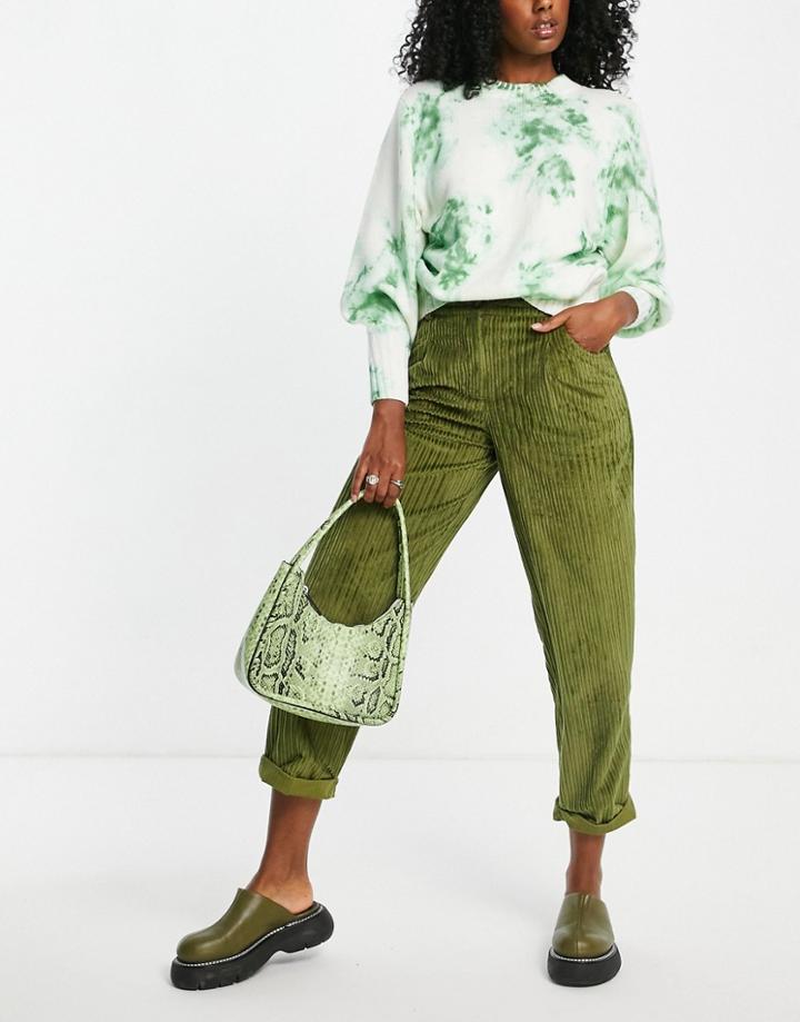 Topshop High Waisted Cord Peg Pant In Olive Green