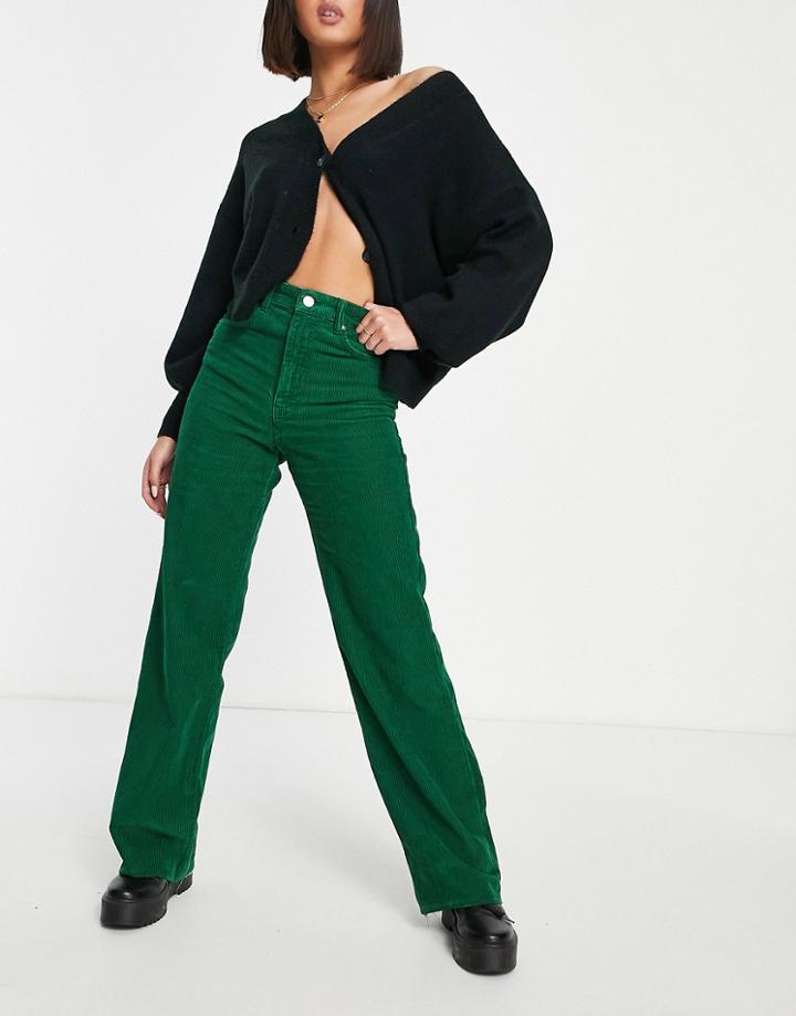 Stradivarius Corduroy Dad Pants In Green