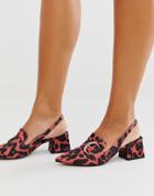 Asos Design Saffy Slingback Loafer Mid Heels In Pink Leopard