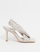 Asos Design Nock Woven Cross Strap Heeled Sandals In Off White-brown