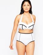 Asos Curve Mix And Match Highwaist Bikini Bottom With Contrast And Support - White Black Binding