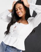 Missguided Long Sleeve Peplum Blouse With Square Neck In White