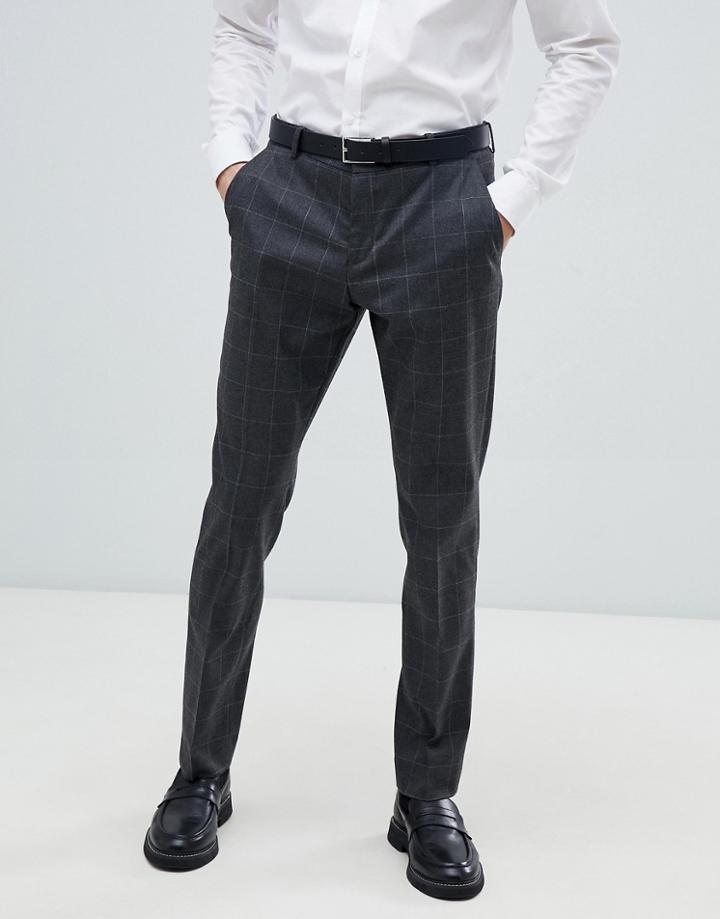 Selected Homme Gray Suit Pants With Grid Check In Slim Fit - Navy