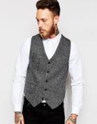 Asos Slim Vest In Harris Tweed - Gray