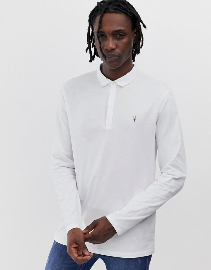 Allsaints Suspender Long Sleeve Ramskull Logo Polo Shirt In White