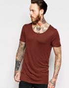 Asos Longline Muscle T-shirt With Scoop Neck In Rib In Rust - Chestnut