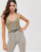 Asos Design Metallic Knit Cami - Gold