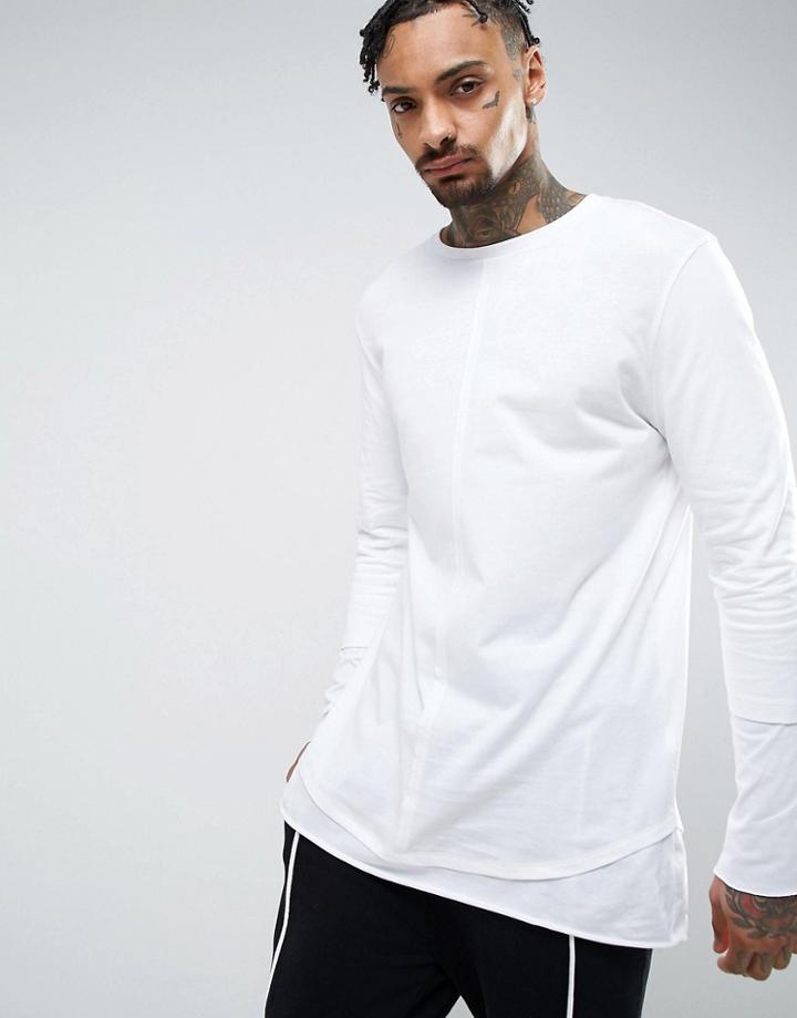 Asos Relaxed Skater Super Longline Double Layer T-shirt In White - White