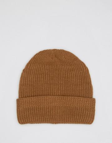 Asos Stitch Fisherman Beanie In Tobacco - Tobacco
