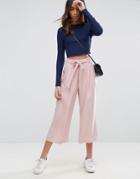 Asos Tailored Culotte With Tie Waist In Crepe - Pink