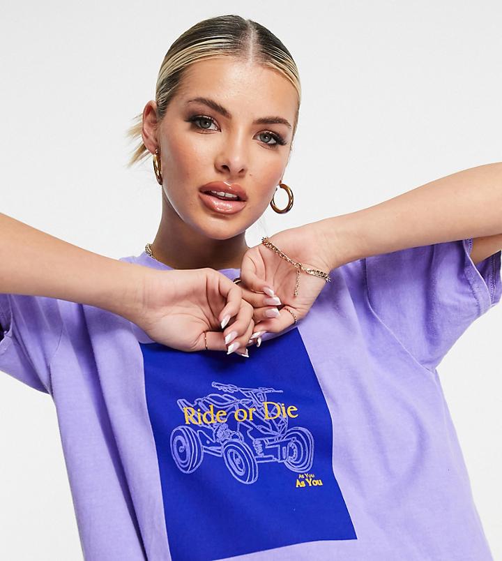 Asyou Oversized T-shirt With Graphic In Violet-purple