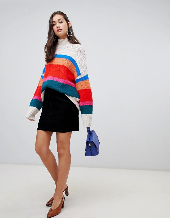 Asos Design Cord Original Skirt In Washed Black