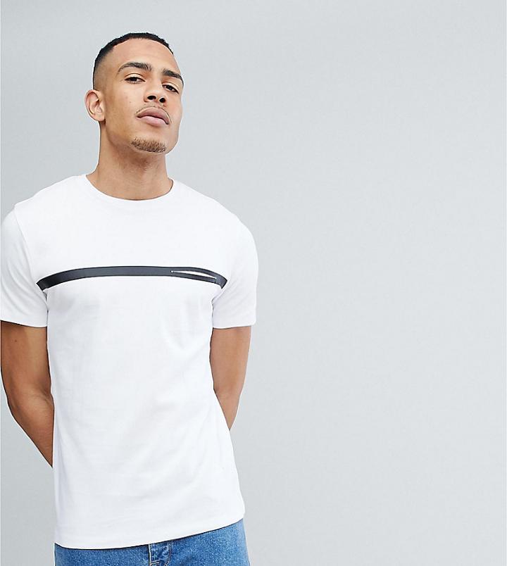 Selected Homme Tall T-shirt With Stripe And Pocket Detail - White