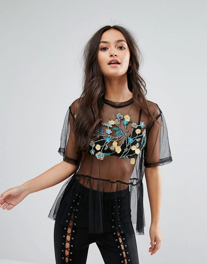 Love & Other Things Mesh Peplum Top - Black