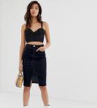 River Island Denim Midi Pencil Skirt In Raw Wash - Brown