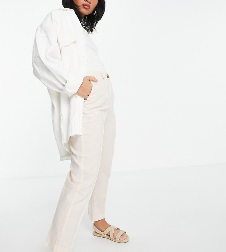 Asos Design Petite Linen Cigarette Pant In Pink