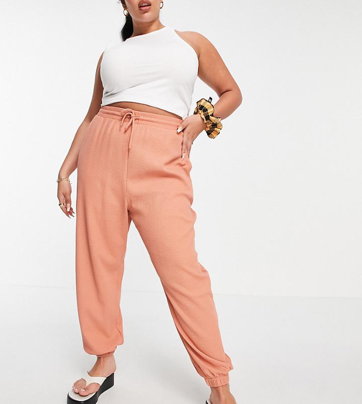 Asos Design Curve Waffle Textured Sweatpants In Terracotta-orange