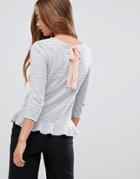 Jdy Crush Stripe 3/4 Sleeve T-shirt - Gray