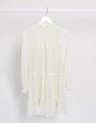 Vero Moda Dobby Mesh Mini Smock Dress With Embroidery In Cream-white