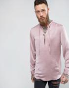 Asos Longline Shirt In Pink Sateen With Tie Front - Pink