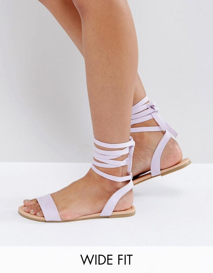Asos Fiona Wide Fit Tie Leg Flat Sandals - Purple