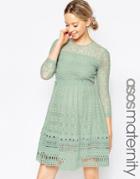 Asos Maternity Premium Lace Skater Dress With Guiporre Border - Green