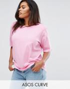 Asos Curve T-shirt In Boxy Fit With Shoulder Pad - Pink