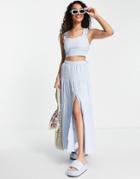 Miss Selfridge Textured Tiered Maxi Skirt In Light Blue - Part Of A Set