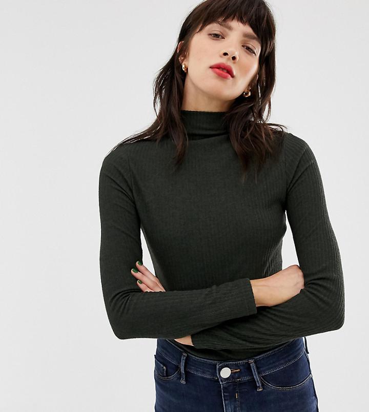 River Island High Neck Top In Khaki - Green