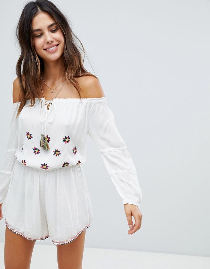 Raga Chasing The Sun Off Shoulder Romper-white