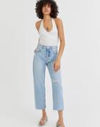 Pull & Bear Straight Cropped Jeans In Light Blue-blues