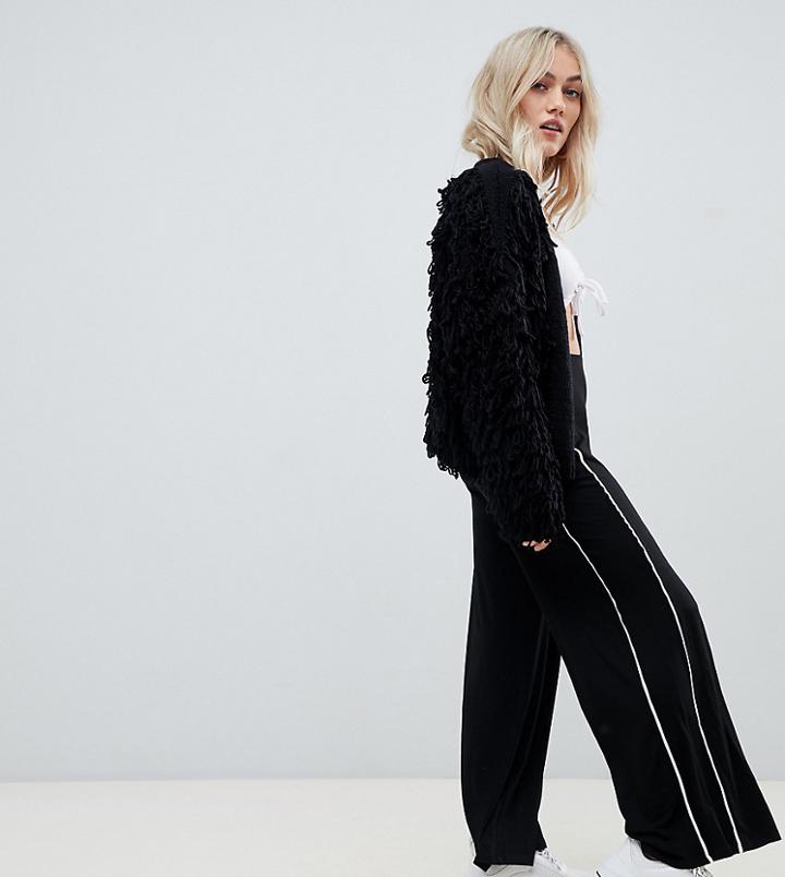 Asos Design Petite Contrast Piped Wide Leg - Black