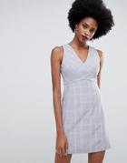Oasis Tailored Shift Dress With V-neck In Check - Multi