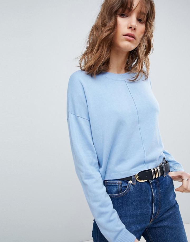 Asos Design Oversized Sweater With Seam Detail - Blue