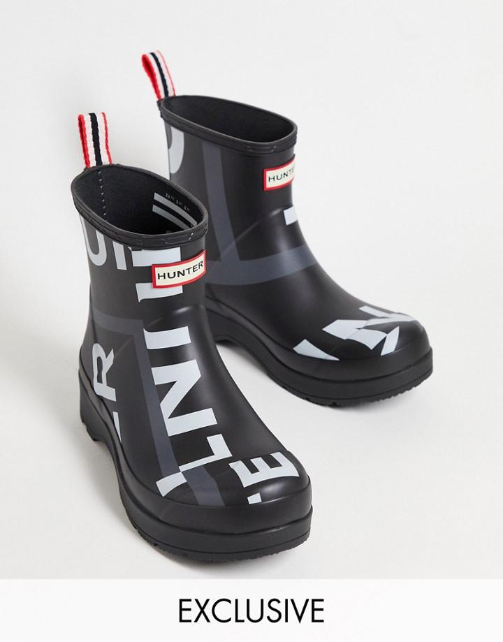 Hunter Originals Exclusive Wellington Boots In Exploded Black Print