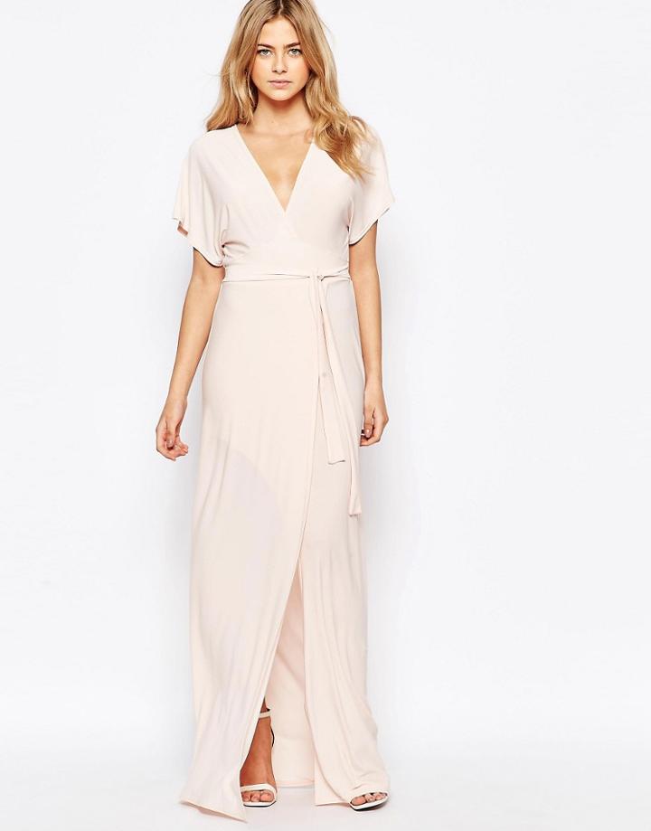 Love Plunge Tie Front Split Maxi Dress - Nude