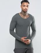 Asos Extreme Muscle Long Sleeve T-shirt With Scoop Neck In Khaki - Green